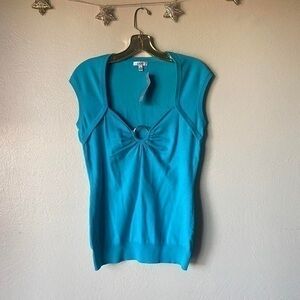 Y2k silver detail silk vtg Cache NWT blue cutout shirt size large